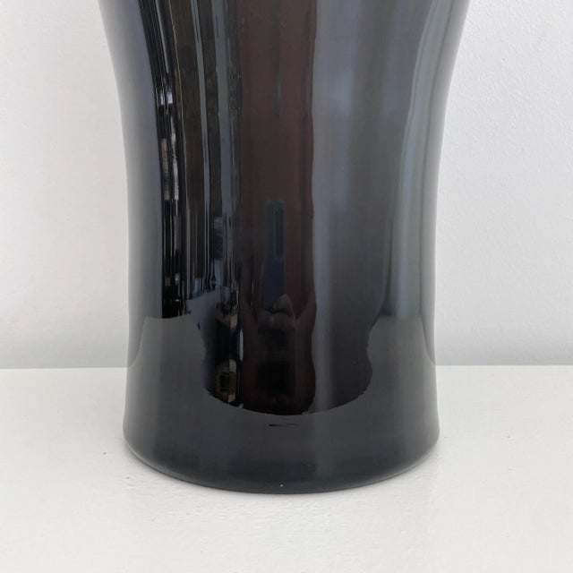 Metal Vintage Smokey Gray Signed Cenedese Murano Cased Glass Large Vases For Sale - Image 7 of 9