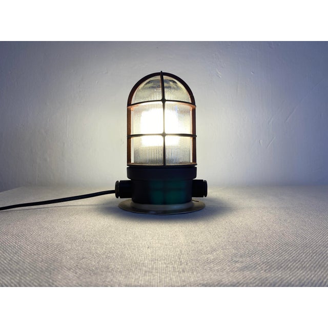 Industrial Vintage Industrial Caged Bulkhead Ceiling Light with Ribbed Glass, 1970s For Sale - Image 3 of 14