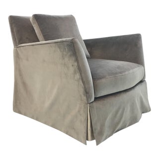 Caracole Modern Fair and Square Gray Velvet Skirted Swivel Club Chair For Sale