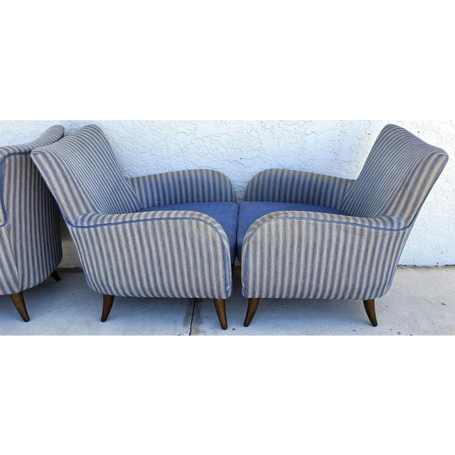 Blue 1950s MCM Edward Wormley Gio Ponti Style Armchairs Set of 4 For Sale - Image 8 of 18