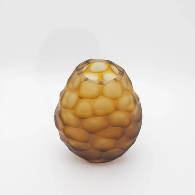 Glass Hand-Blown Murano Battuto Oval Vase in Amber For Sale - Image 7 of 8