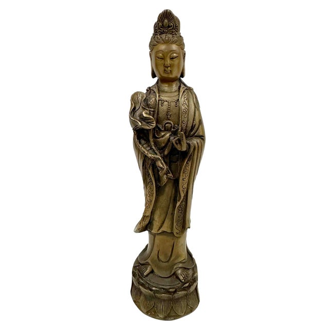 Mid 20th Century Antique Chinese Bronze Western Three Saints Buddha Statue For Sale - Image 11 of 17