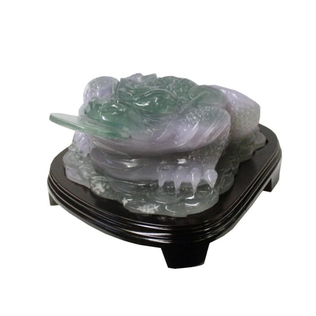 Green Chinese Green Purple Stone Fengshui Fortune Toad Display Figure For Sale - Image 8 of 9
