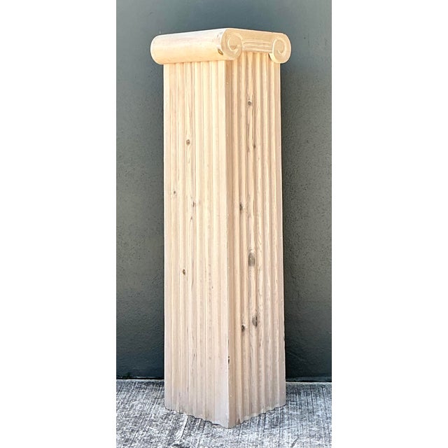 Late 20th Century Vintage Washed Knotty Pine Column Pedestal For Sale - Image 5 of 12