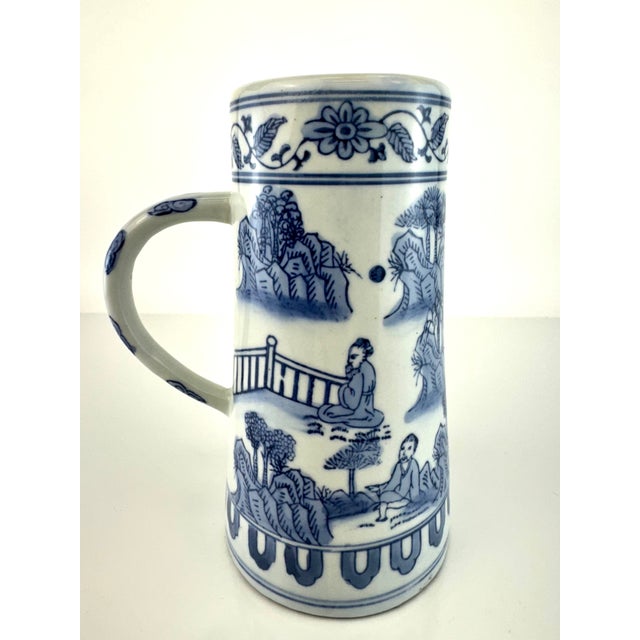 Ceramic Vintage Mid 20th Century Blue and White Chineoise Small Pitcher - Vase For Sale - Image 7 of 11
