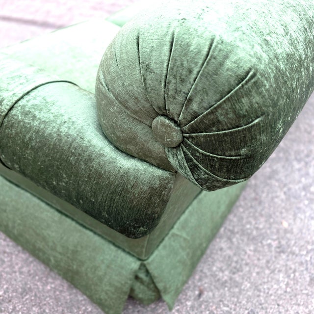 Green Vintage Skirted Rolled Arm and Rolled Back Velvet Sofa For Sale - Image 8 of 11