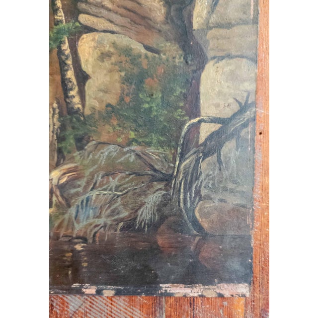 Paper 19th Century American Hudson River School Landscape Painting on Academy Board For Sale - Image 7 of 8