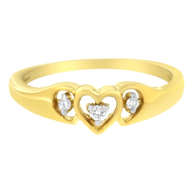 10KT Yellow Gold 1/20 cttw Diamond Triple Heart Diamond Ring (K-L, I1-I2) - Size 7 For Sale