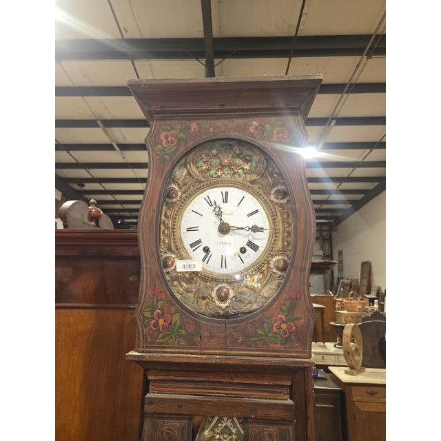19th Century French Provincial Hand-Painted Comtoise Grandfather Clock, Signed Poitiers For Sale - Image 4 of 14