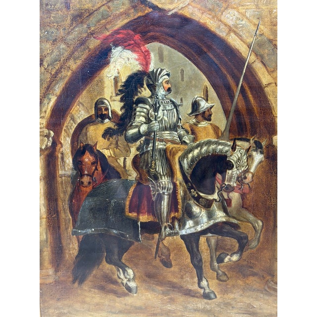 Gold 19th-Century British Victorian Renaissance Knight Equestrian Oil Painting, Circle of Sir John Gilbert Ra For Sale - Image 8 of 18