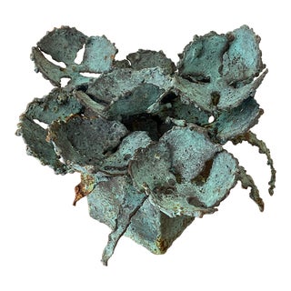 Early 21st Century Bronze Artist Made Brutalist Style Flower Sculpture For Sale