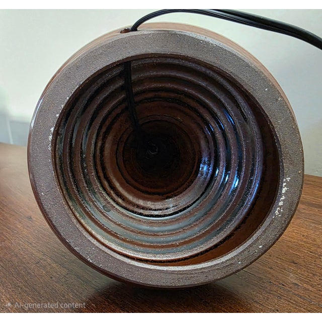 Vintage French Mid Century Brown Stoneware Studio Pottery Lamp C. 1960s For Sale - Image 10 of 16
