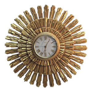 Circa 1969 Syroco Sculptural Gold Starburst Wall Clock