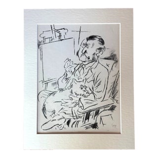Vintage 1939 Print in 11x14 Mat, Ready to Frame: "Self-Portrait" by George Grosz For Sale