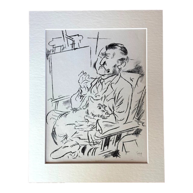 Vintage 1939 Print in 11x14 Mat, Ready to Frame: "Self-Portrait" by George Grosz For Sale