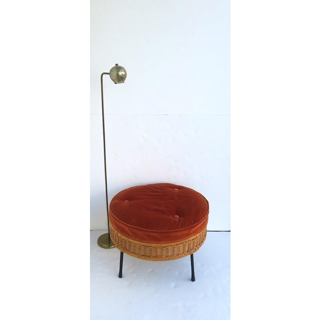 Wood Wicker Ottoman Upholstered Seat For Sale - Image 7 of 12