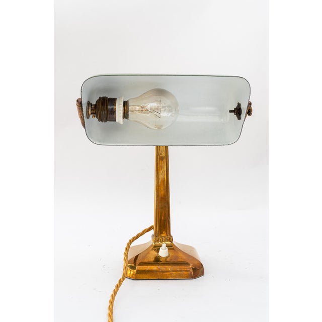 Gold Art Deco Table Lamp in Enameled Shade, Vienna, 1920s For Sale - Image 8 of 18