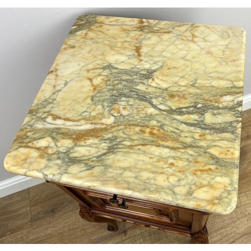 French Bedside Tables in Walnut with Marble Top, Set of 2 For Sale - Image 12 of 18