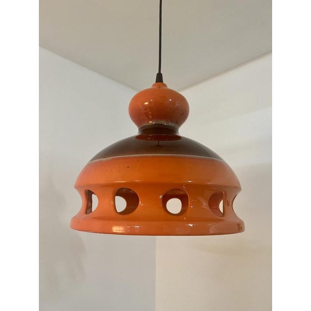 Brown Five Mixed Glazed Ceramic Pendant Light, 1970s For Sale - Image 8 of 18