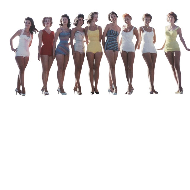 A group of young women in their bathing suits on the Nevada side of Lake Tahoe, 1959. (Photo by Slim Aarons/Hulton...