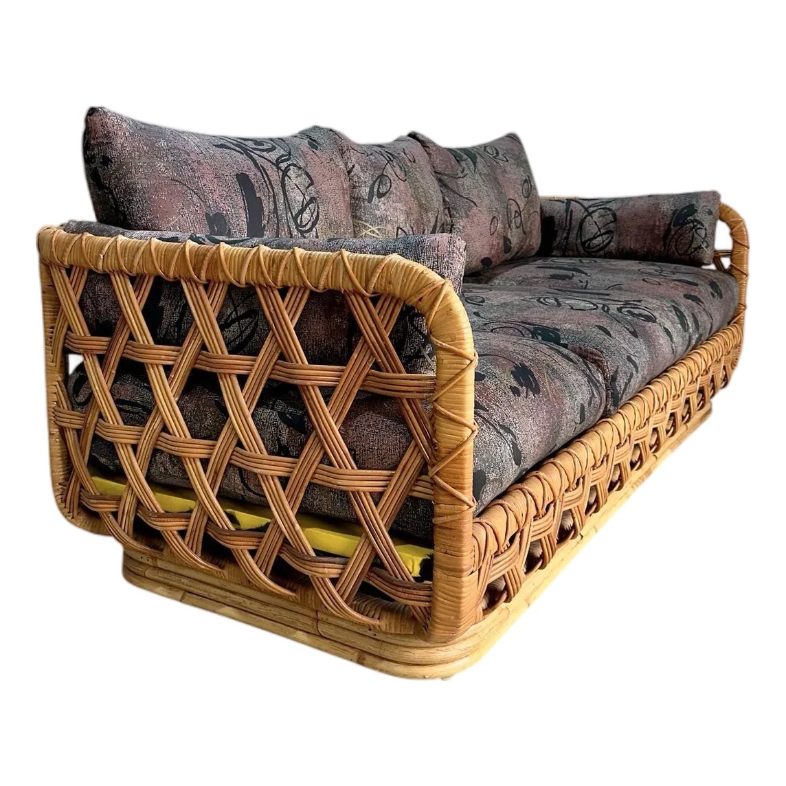 1970s Danny Ho Fong for Tropi-Cal Basket Weave Rattan Sofa | Chairish