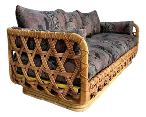 1970s Danny Ho Fong for Tropi-Cal Basket Weave Rattan Sofa