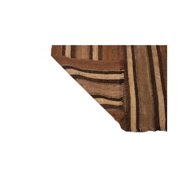 1960s Striped Brown Vintage Turkish Kilim Rug - 2`8″ X 6`4″ Ft. For Sale - Image 5 of 6