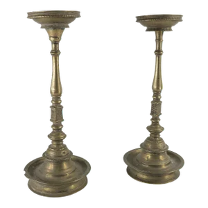 Pair of Indian or Chinese Paktong Candle Holders