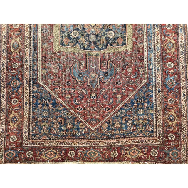 19th Century Persian Bidjar Rug, Handwoven Geometric Pattern, Burgundy & Blue, 5’ X 7’ For Sale - Image 10 of 12