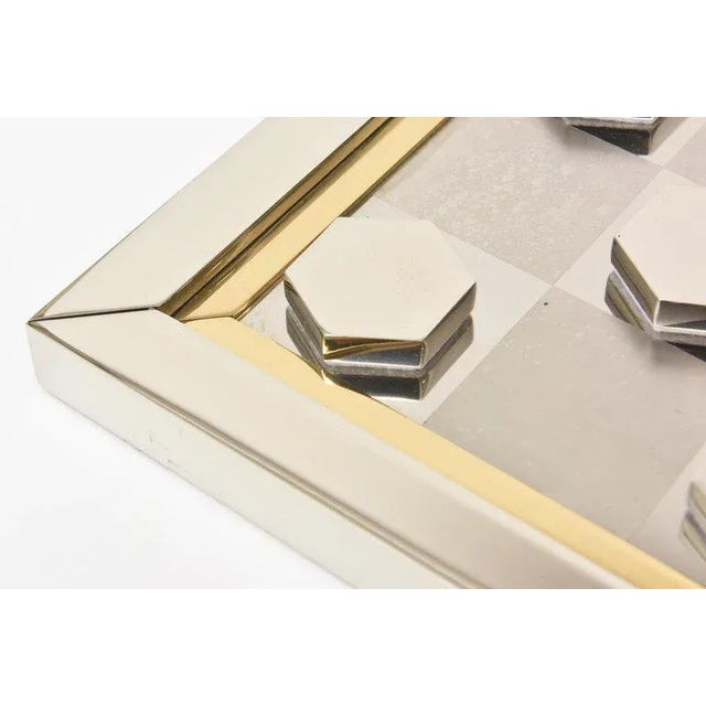 Metal Vintage Romeo Rega Brass and Chrome Plated Sculptural Checkers Game, 1970's, Restored, Italy For Sale - Image 7 of 11