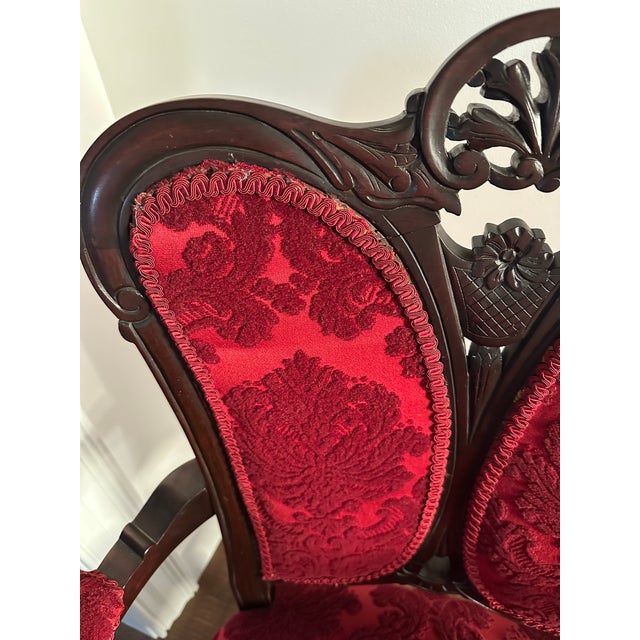 Early 20th Century Victorian Damask Red Armchair For Sale - Image 4 of 9