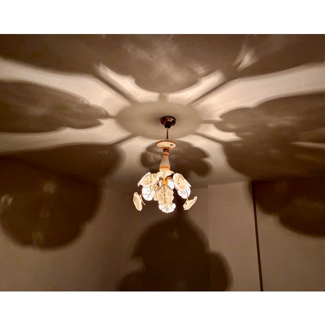Mid 20th Century Italian Handmade Porcelain & White Murano Style Glass Daisy Chandeliers - a Pair For Sale - Image 10 of 17