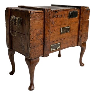 Military Upcycled Wooden Crate Chest Table with Queen Anne Cabriole Legs For Sale