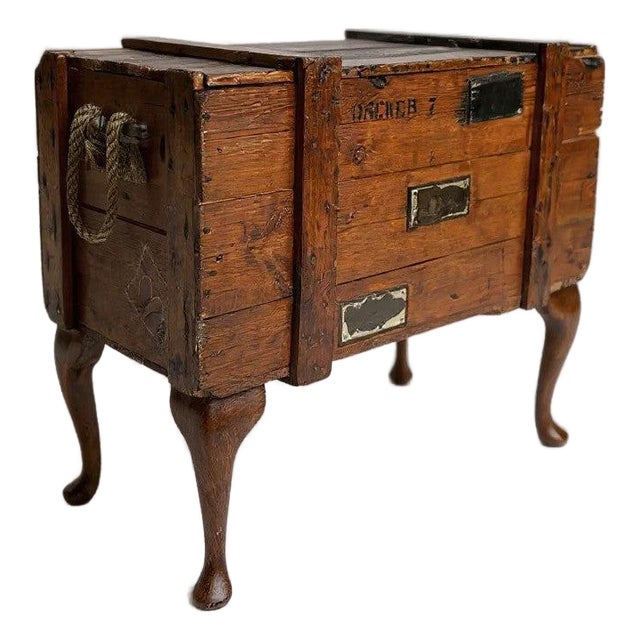 Military Upcycled Wooden Crate Chest Table with Queen Anne Cabriole Legs For Sale