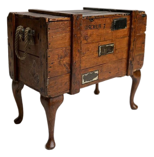 Military Upcycled Wooden Crate Chest Table with Queen Anne Cabriole Legs