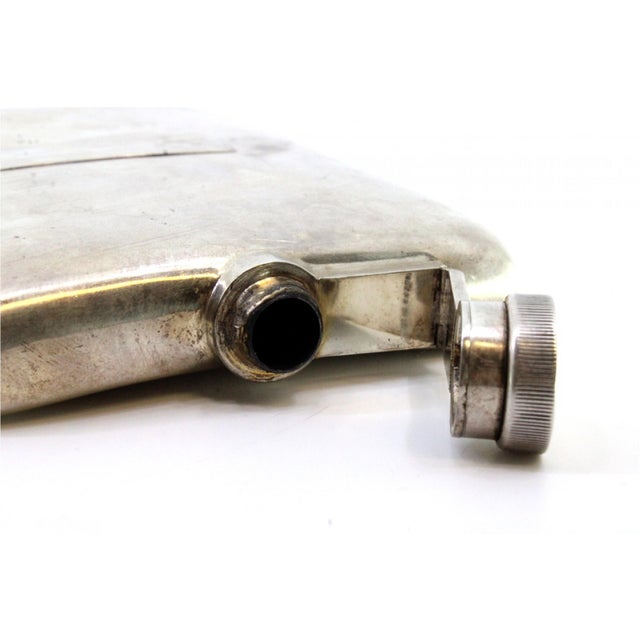 Curved Silver Whiskey Pocket Flask For Sale - Image 6 of 9