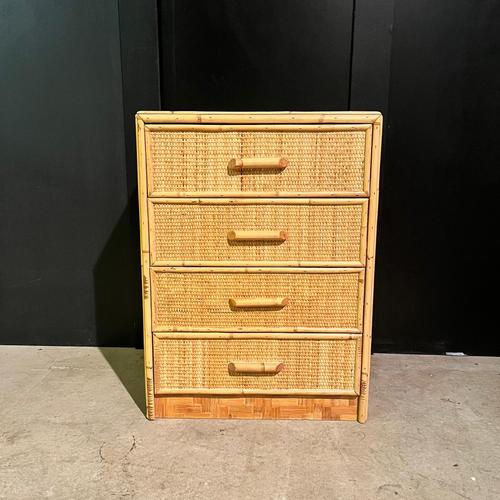 Wood Mid-Century Rattan 4-Drawer Bedside Table For Sale - Image 7 of 7