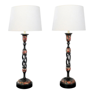Pair Kashmiri Lacquer Papier-Mâché Candlestick Lamps
