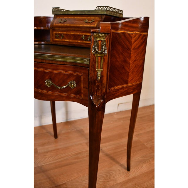 Wood 1890s Antique French Louis XV Walnut Inlaid Ladies Writing Desk Bonheur-Du-Jour For Sale - Image 7 of 18