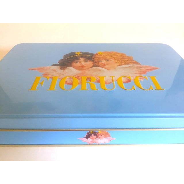1980s Vintage 1980s Fiorucci New Wave Italian Fashion Cherub Angels Post Modern Blue Tin Metal Box For Sale - Image 5 of 13