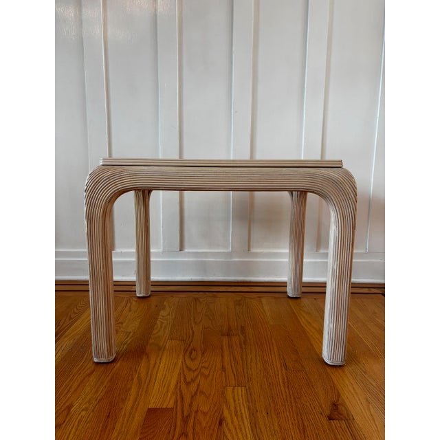 Mid-Century Modern Vintage 1970's Split Reed Waterfall Coffee Table With Glass Top & Matching End Table For Sale - Image 3 of 18