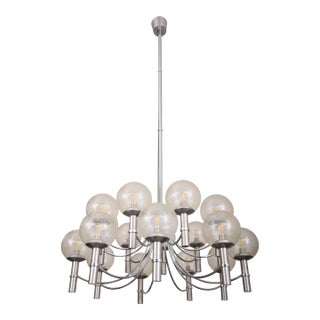 Pair of Unique Veronese Chandeliers 65 Inches Steel Murano Glass 1970 For Sale