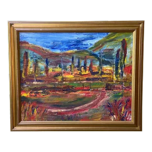 1990s Tuscany Italian Signed Landscape Oil Painting With Gold Frame - Unverified Artist Story