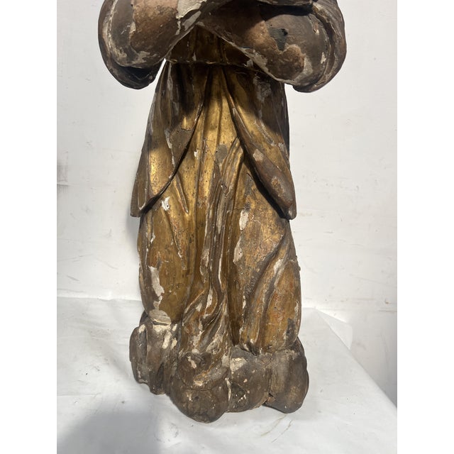 Adoring Angels, 1700s, Polychrome and Gilded Carved Wood, Set of 2 For Sale - Image 10 of 18