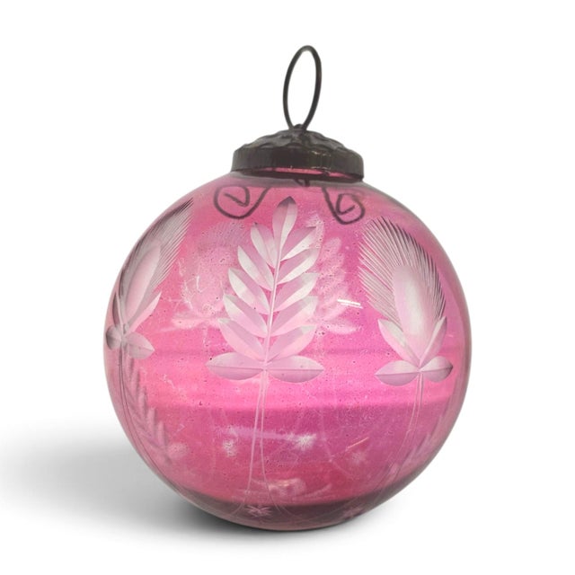 Late 20th Century Cranberry Glass Kugel-Style Botanical Christmas Ornaments, Set of 3 For Sale - Image 10 of 18
