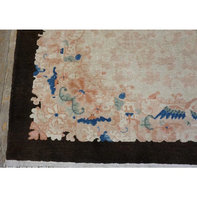 1920s Ivory Floral Antique Chinese Peking Carpet 6'1" X 8'8" Handknotted Wool Rug For Sale - Image 10 of 12