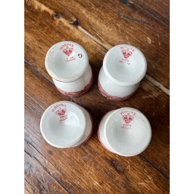 Mason's Ironstone Mason's Pink Vista Pattern Ironstone Collection Antique and Vintage Set of 4 Single Egg Cups For Sale - Image 4 of 6