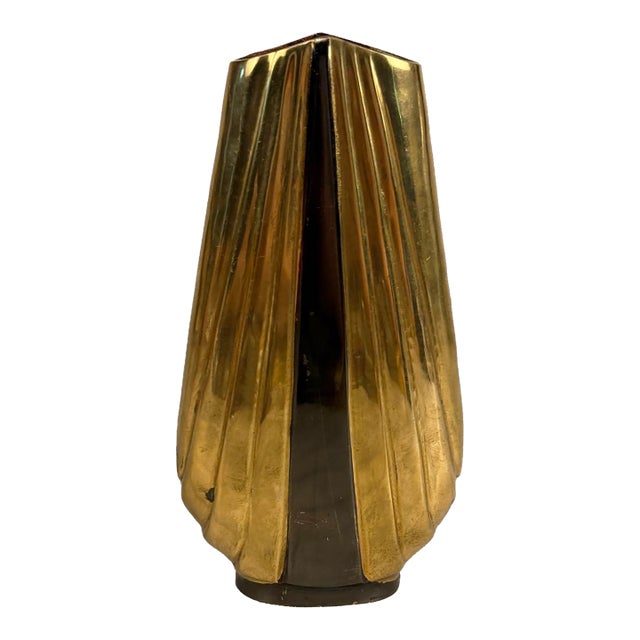 Vintage Art Deco Brass & Black Lacquer Vase For Sale