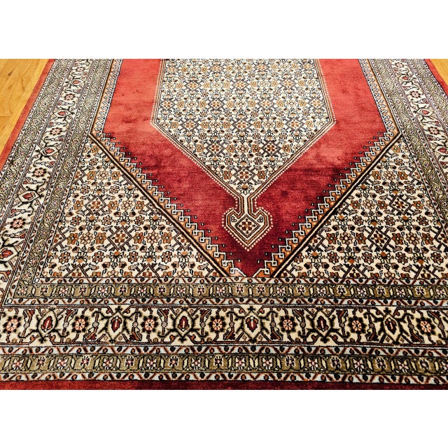 Vintage Persian Qum Area Rug, Hand-Knotted Silk, Herati Medallion Pattern, Ivory & Red, 4x6 For Sale - Image 11 of 16