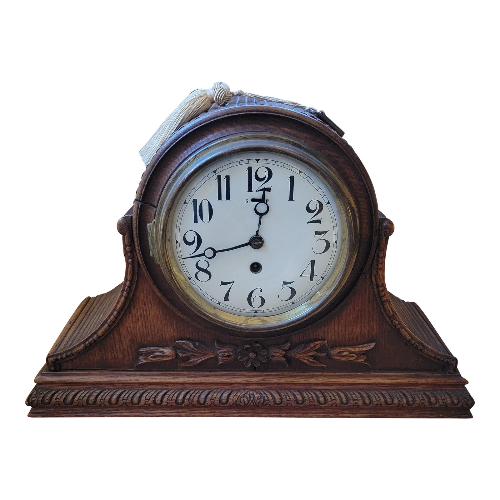Antique Belgium Wooden Wind Up Mantel Clock Chairish
